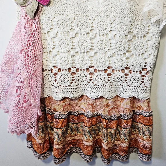 Upcycled Patchwork Lace Maxi Skirt Size 12 Boho Mixed Fabrics Reworked Vintage - Picture 8 of 11